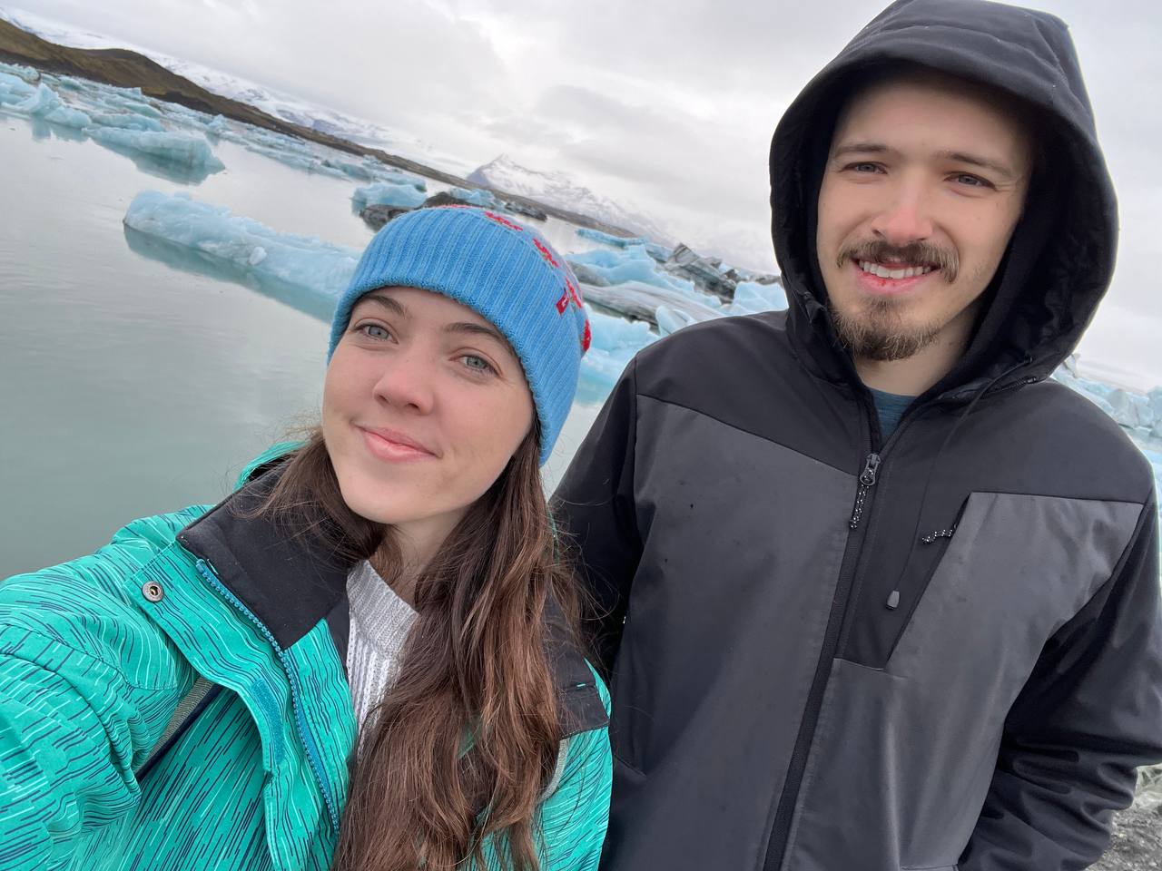 Christina and Benjamin in Iceland by glacier water